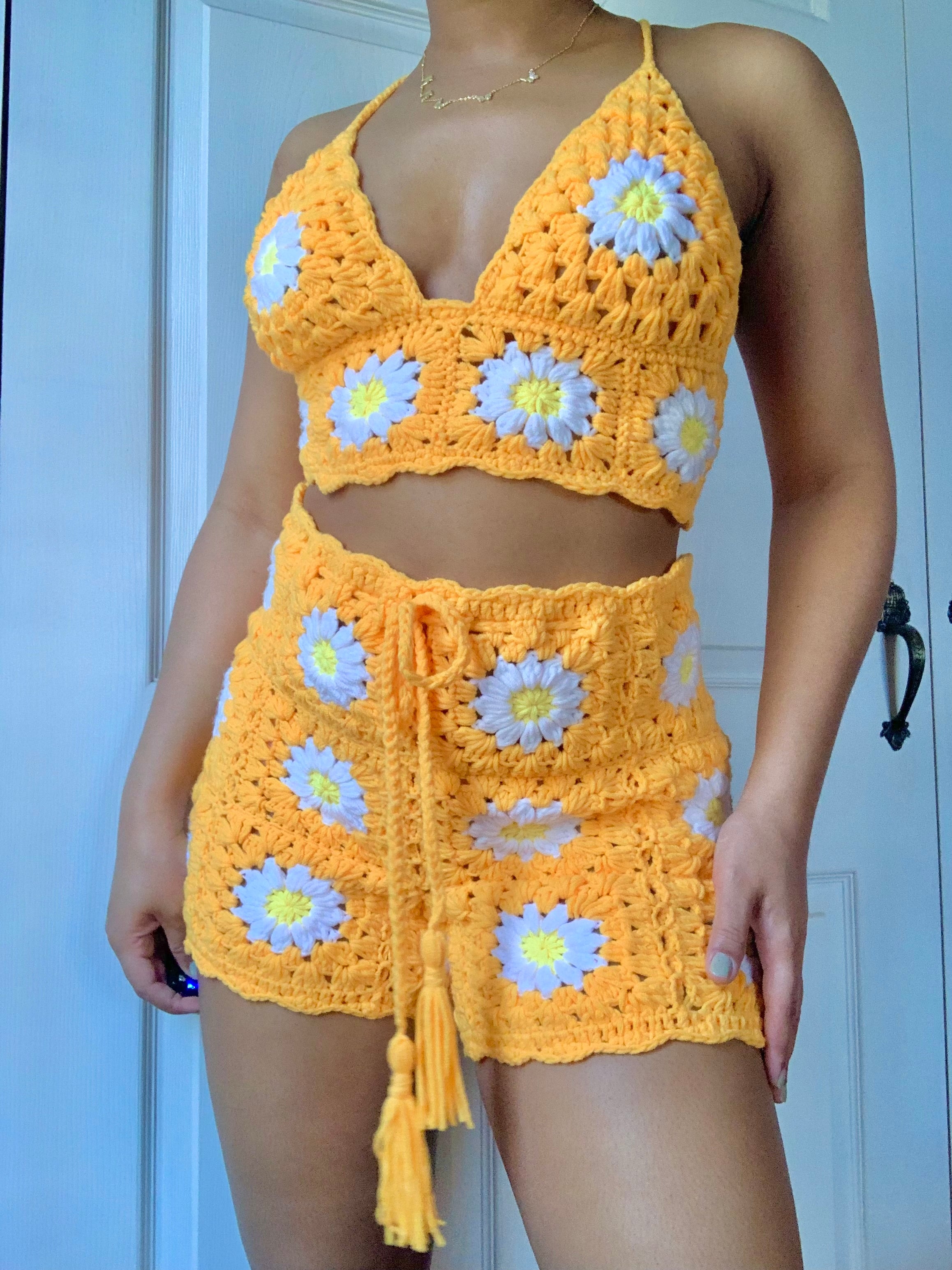 Crochet Flower Shorts Set