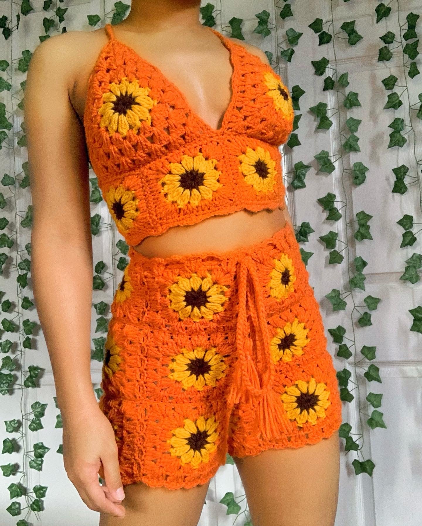 Crochet Flower Shorts Set