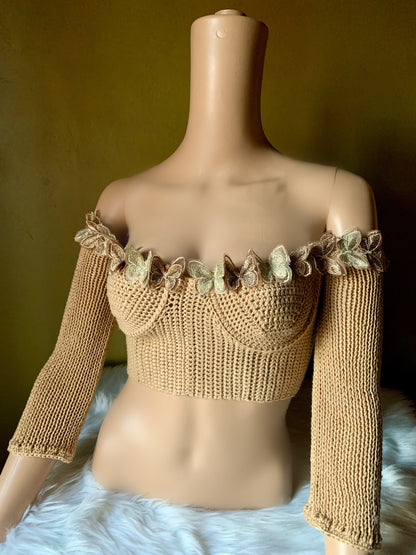 Amine Crochet x Knitted Top With Sleeves