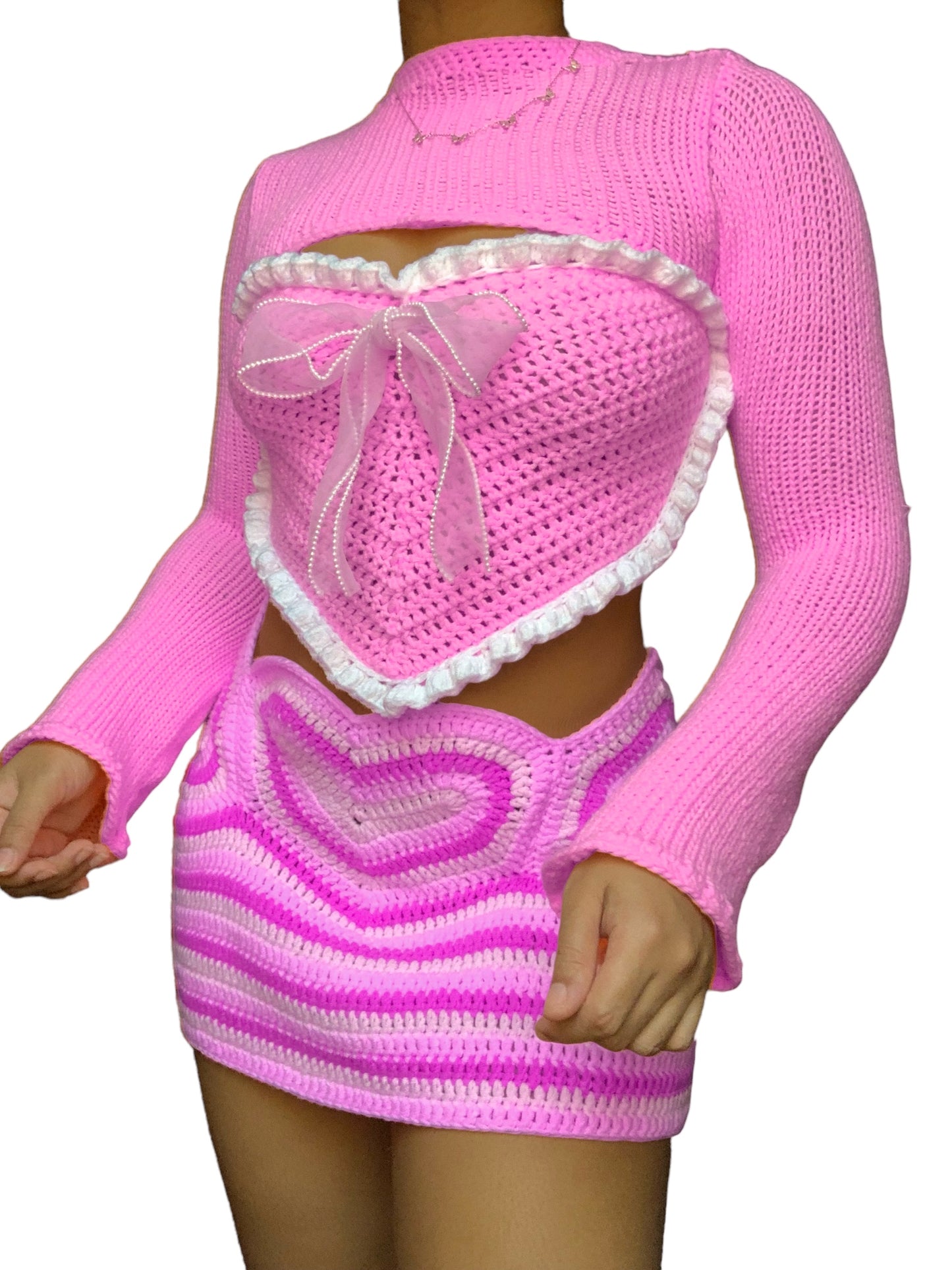J’adore Long Sleeved Crochet Skirt Set