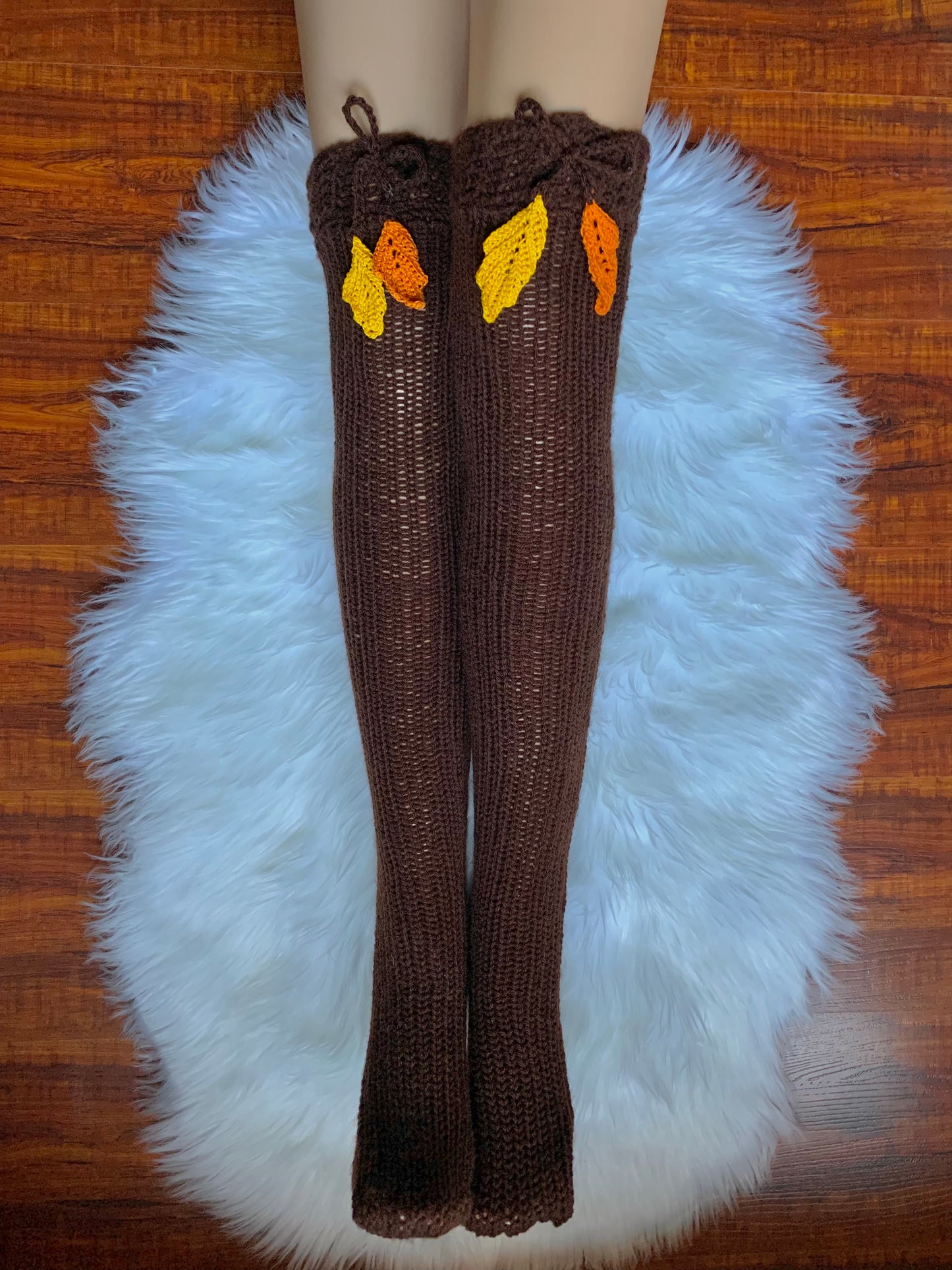 Fall Themed Knitted High Knee Socks