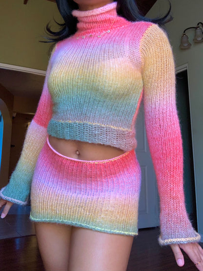 Mohair Knitted x Crochet Skirt Set