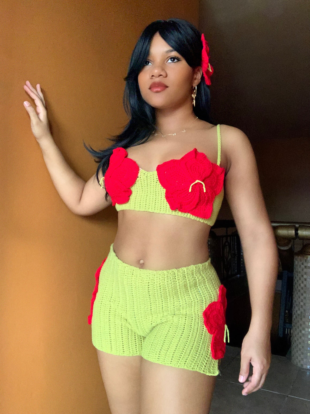 Hibiscus Flower Crochet Shorts Set