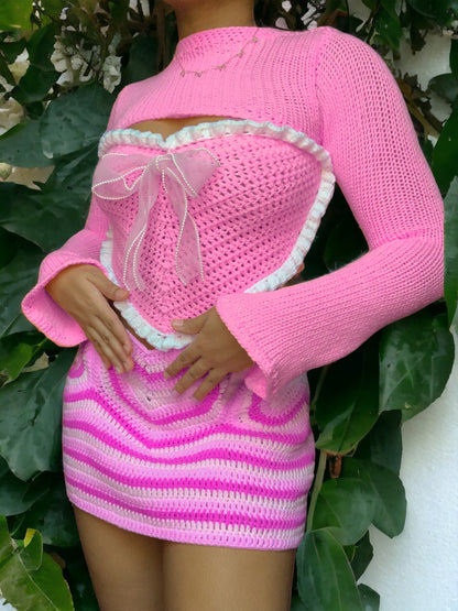 J’adore Long Sleeved Crochet Skirt Set