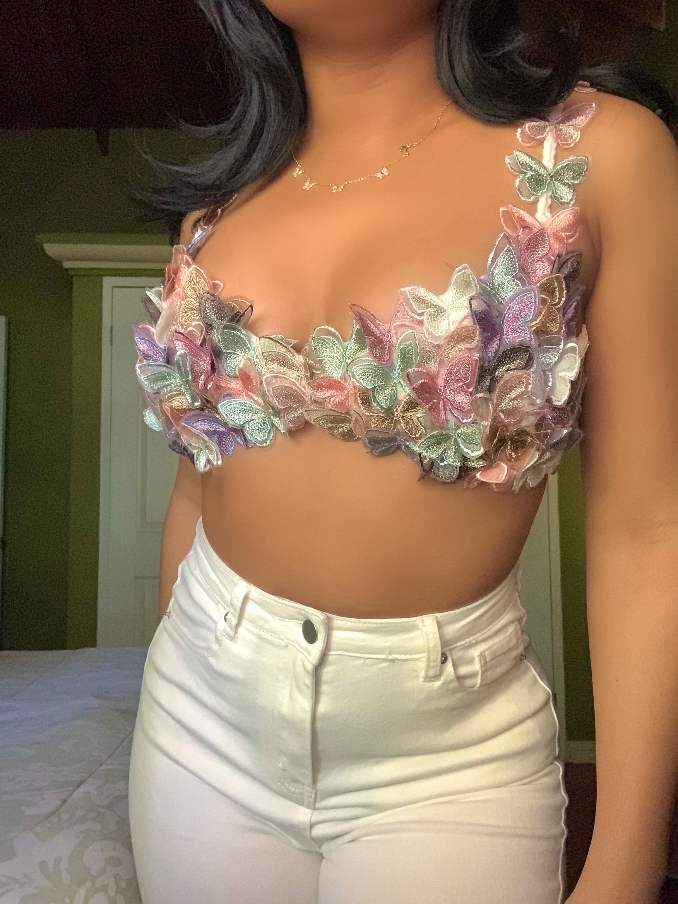 Primavera Crochet Bralette with Butterfly Appliqués