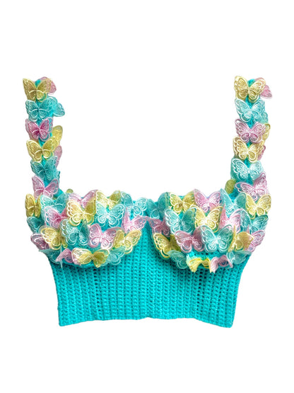 READY TO SHIP Amine Crochet Top With Butterfly Appliqués