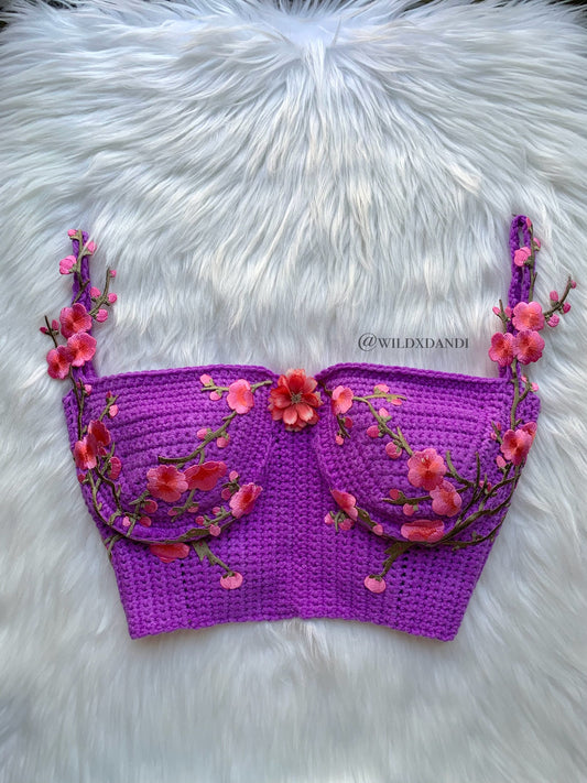 READY TO SHIP Cherry Blossom Themed Crochet Top