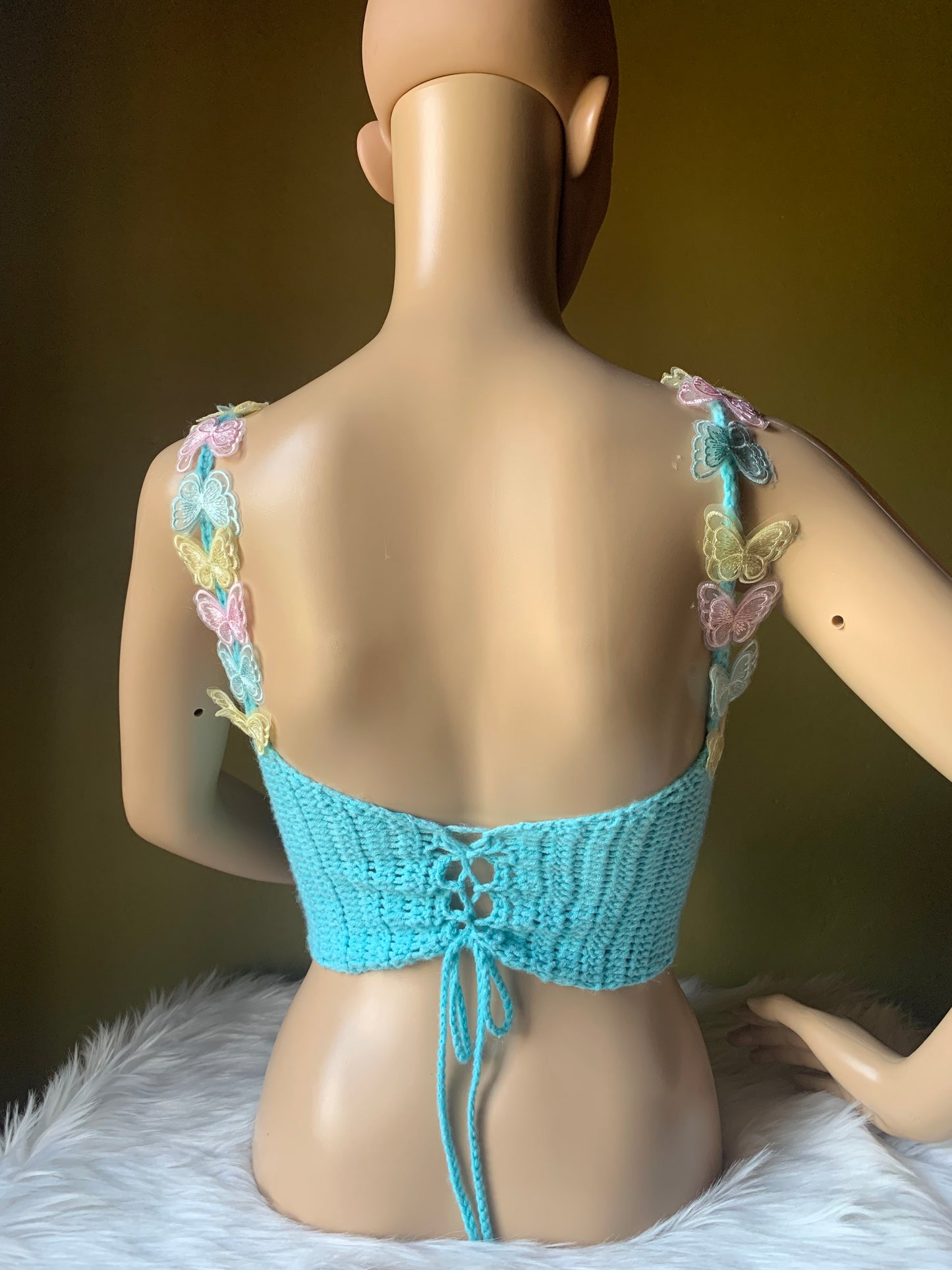 READY TO SHIP Amine Crochet Top With Butterfly Appliqués