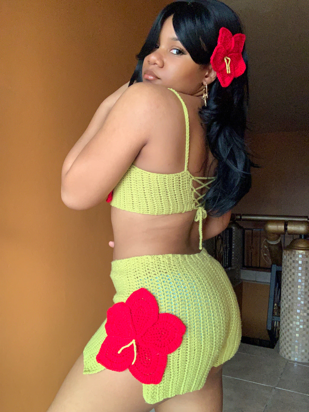 Hibiscus Flower Crochet Shorts Set