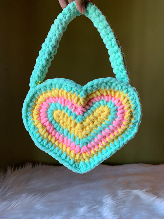 READY TO SHIP Crochet Heart Backpack Pastel Stripe