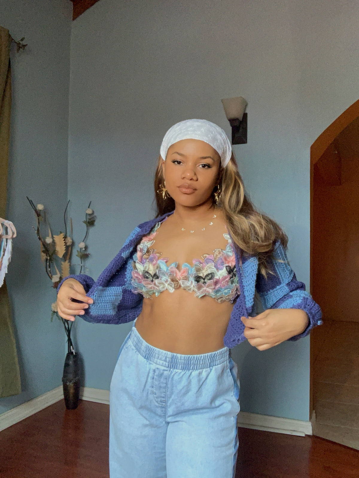 Primavera häket bralette mit butterfly applicés