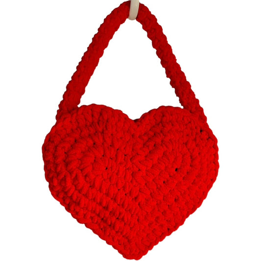 Listo para enviar mochila de crochet heart roja