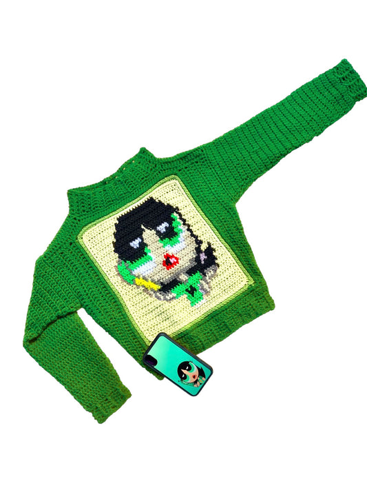 Suéter de crochê com tema PowerPuff