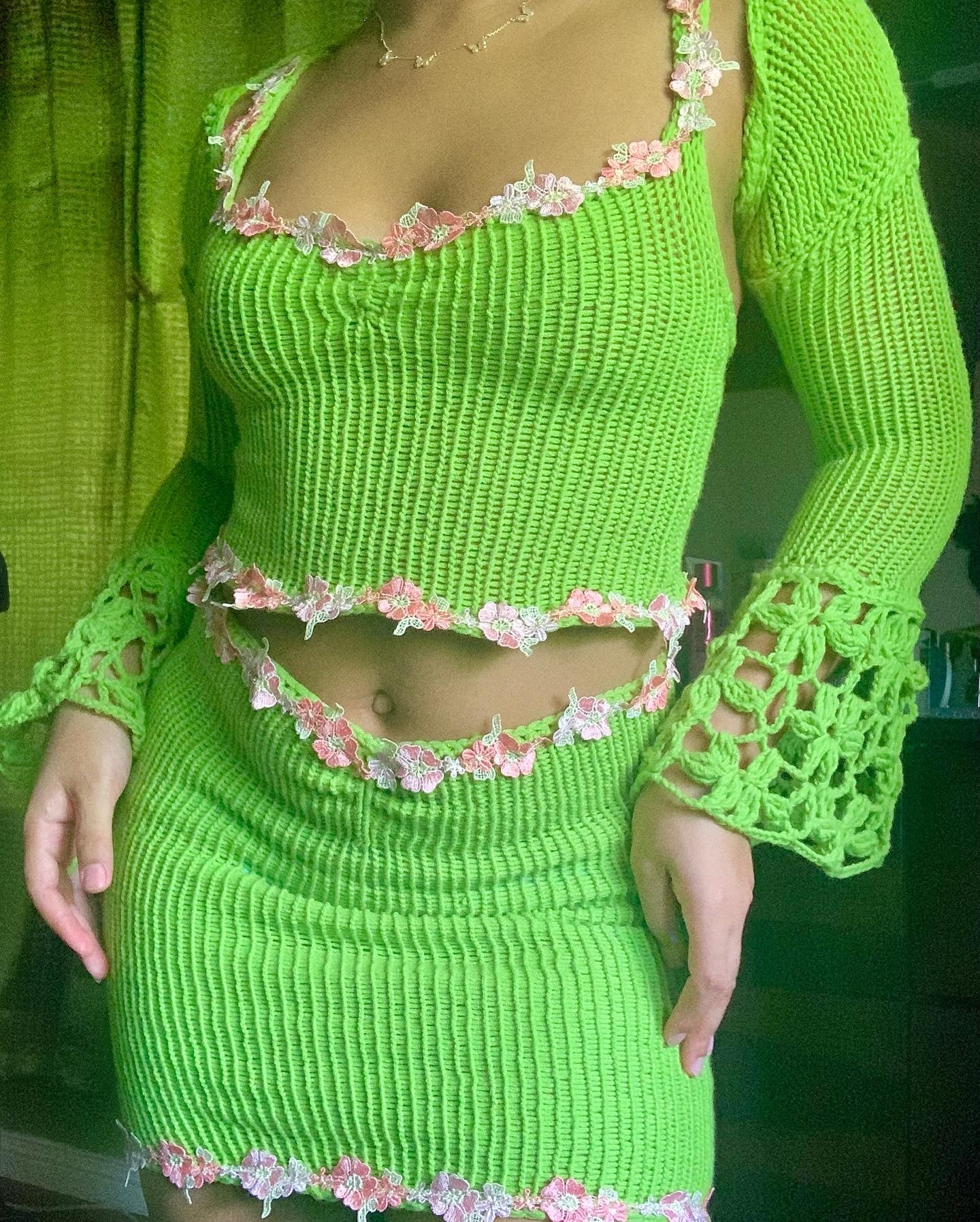 Elle Crochet x Knitted Skirt Set