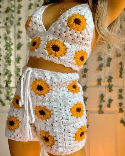 Crochet Flower Shorts Set
