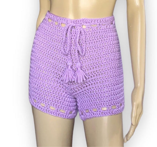 Gabe High Waisted Drawstring Crochet Shorts