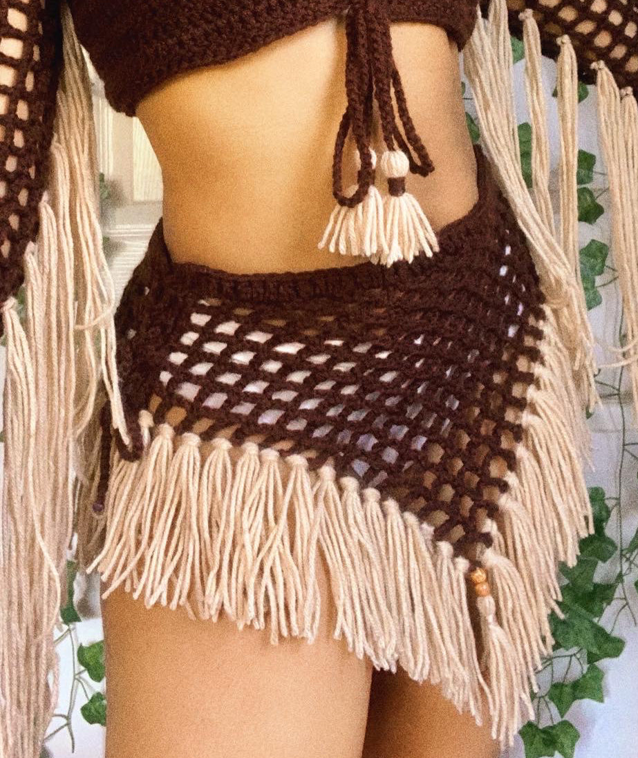 Farrah Crochet Mesh Fringed Skirt