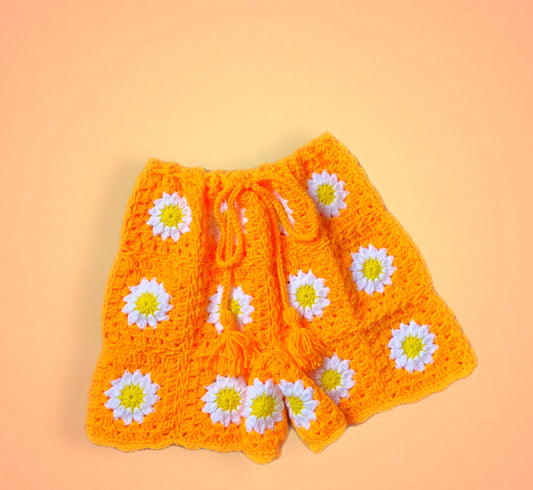 Shorts de crochê flor