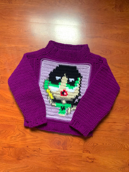 パワーパフをテーマにしたかぎ針編みのセーター