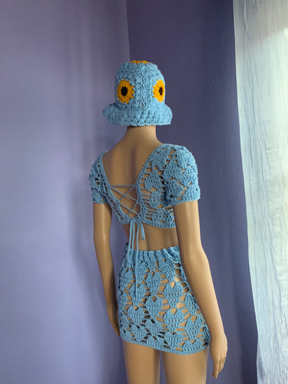 Amore Crochet Mesh Skirt Set