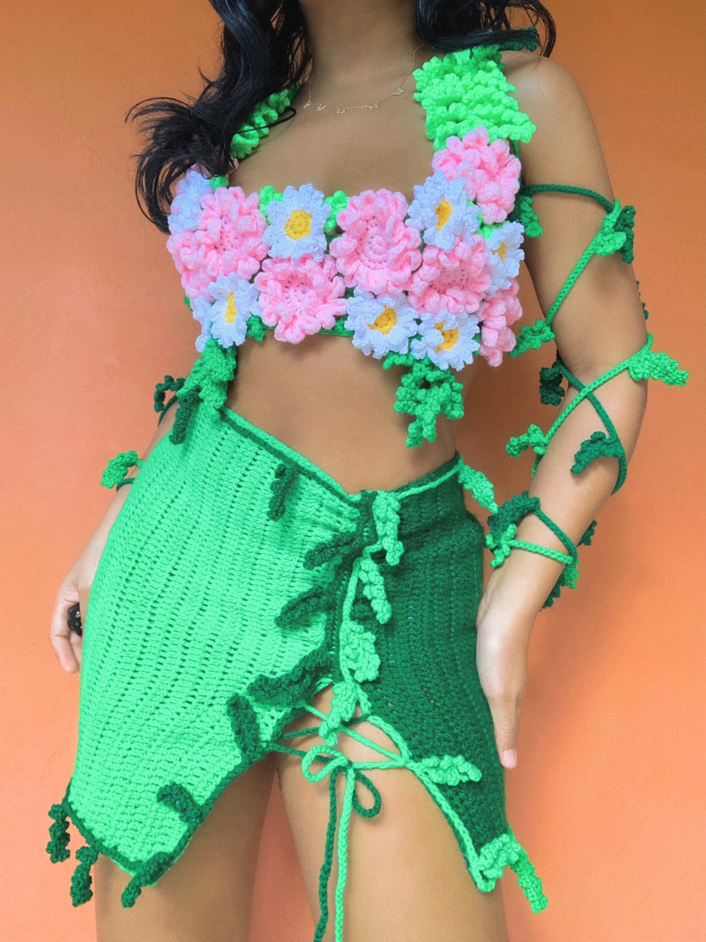 Poison Ivy Crochet Skirt Set